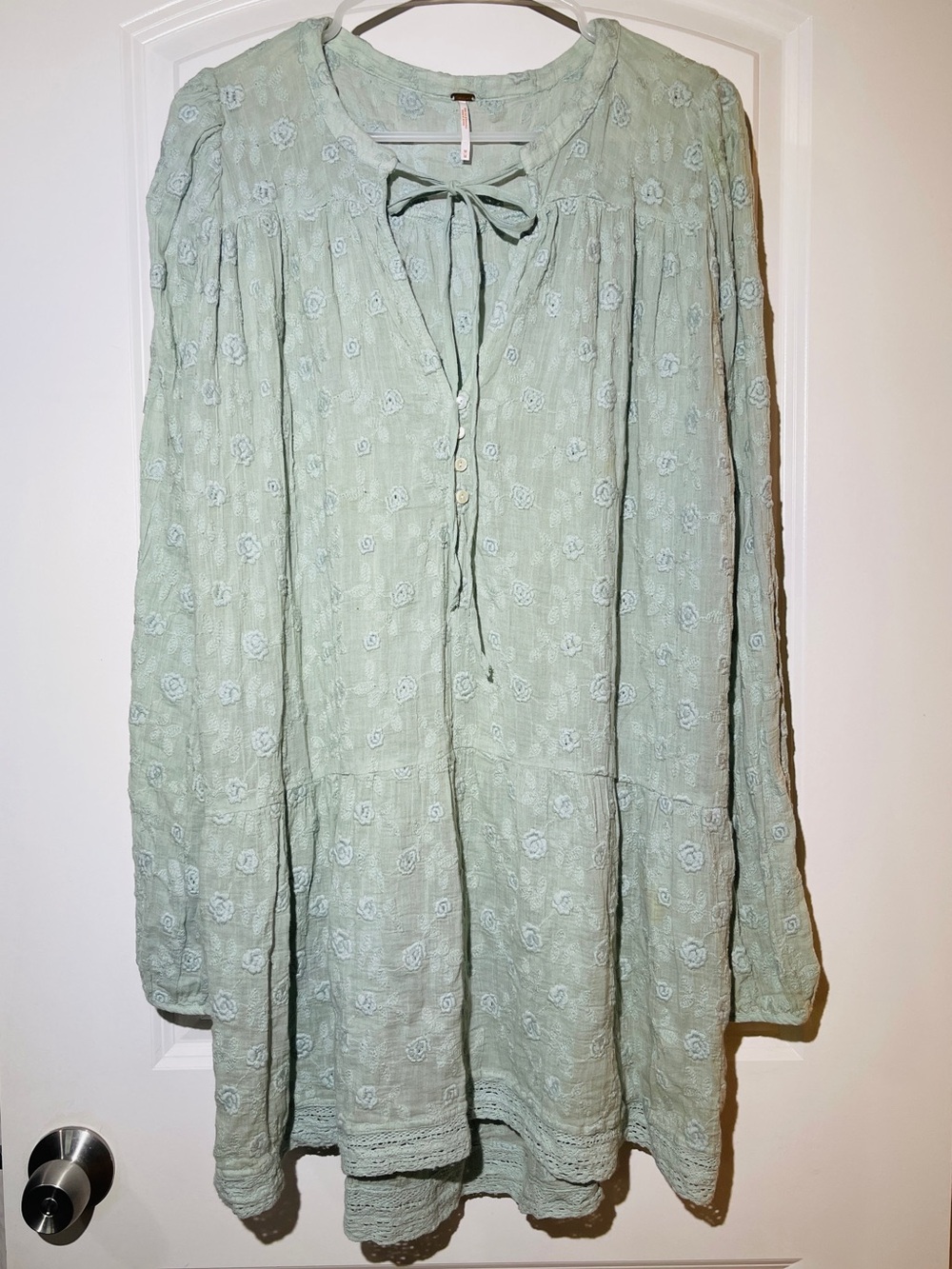 Free People Light Sage Green Embroidered Long Sleeve Tunic - Picture 1 of 3